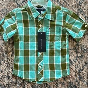 Tommy Hilfiger Kids Turquoise and Olive Plaid Shirt